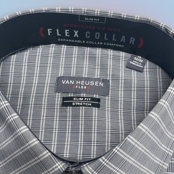 VAN HEUSEN Men’s 15 / 32-33 Slim Fit Gray Dress Shirt - Picture 3 of 3